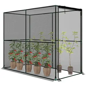 Outsunny Crop Cage, 6.6' x 3.3' x 5.2' Large Plant Protection Tent with Roll-Up Zippered Door, Outdoor Garden Cage for Vegetables, Flowers, Fruits, Raised Beds, Black