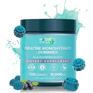 HAZEL'S CHOICE Creatine Monohydrate Chewable Gummies, 5000mg, 120 Pieces, Vegan, Gluten-Free, Blue Raspberry Flavor, Clean Ingredients, Pre-Workout Energy Booster for Fitness & Healthcare Dietary Supplement