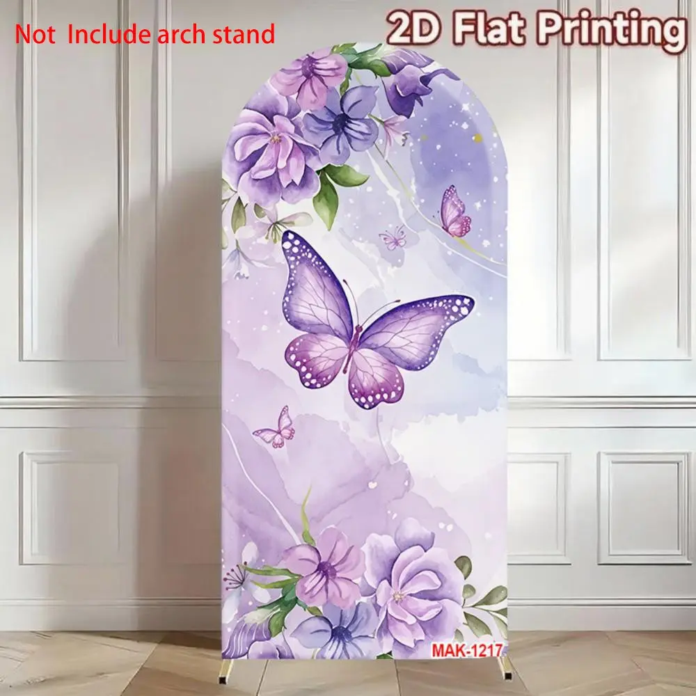 Purple Butterfly Floral Wedding Arch Backdrop for Quinceanera Birthday Party & Bridal Shower Background Decor Party Decoration Supplies Double-Sided Spandex Fabric Wedding Arched Backdrop Birthday Party Decorations
