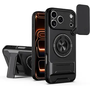 Phone Cases Designed for iPhone 17/16/16E/15/14 Plus/13/12/11 Pro Max Case with Slide Lens Protection + 360° Rotate Ring Magnetic Kickstand,Military Grade Shockproof Heavy Duty Protective Holder Cover