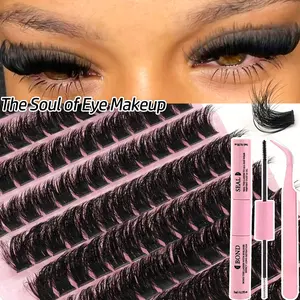 140 Pcs D Curl False Eyelashes, Voluminous Thick Lashes, Includes Glue & Tweezers, Reusable, Natural & Glamorous, Perfect for Beginners
