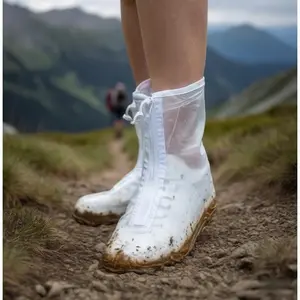 BeadBreath Clear Reusable Rain Shoe Covers, Non-Slip Rubber Soles, Durable Zippered Overshoes for Outdoor Use