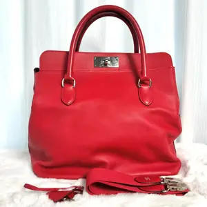 Pre-owned HERMÈS Toolbox 32 Milk Box Bag | Red Swift Leather Silver Hardware, Square P Stamp|20901225