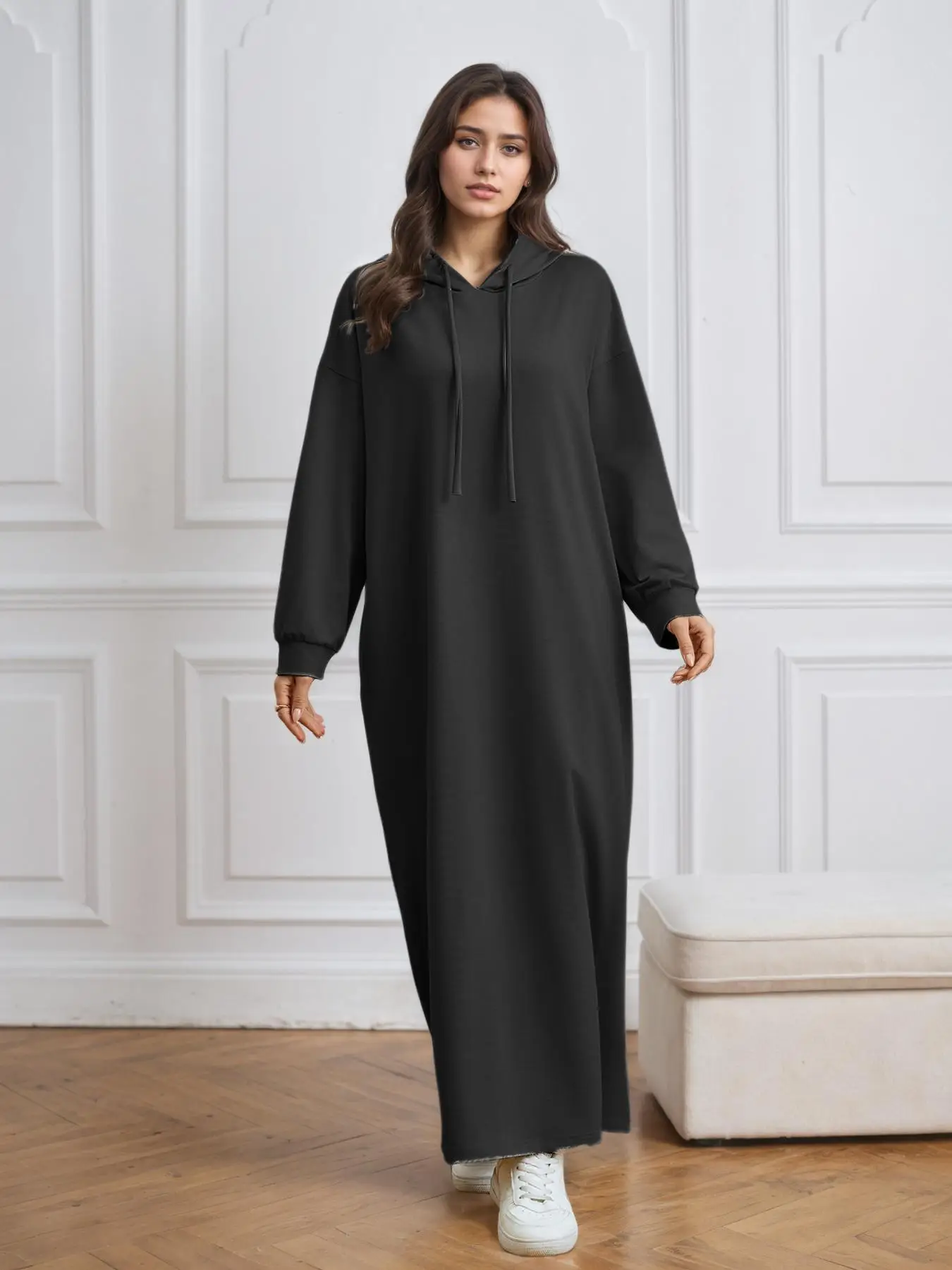 Women's Solid Color Long Sleeve Dress, Elegant Fashion Casual Dress for Daily Outdoor Wear, Women's Islamic Clothing for Ramadan
