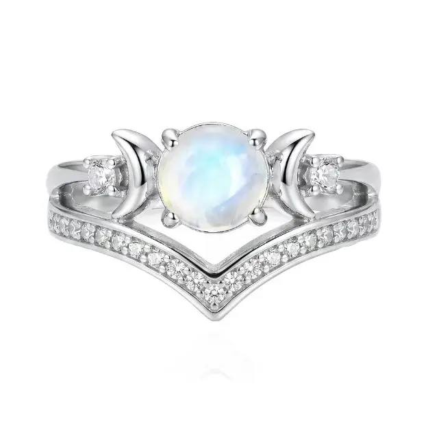 Moonstone Rings for Women, Wiccan Triple Moon Goddess Jewelry, Emotion-Calming Witchcraft Accessory, Meaningful Healing Gift, Meaningful Gifts