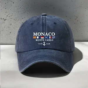 Monaco Geometric Print Baseball Cap - Sporty Retro Dad Hat with Monte-Carlo Yachts Club Logo, Structured Six-Panel Design, Breathable Mesh Back Panel & Hand Washable for Outdoor Casual Wear