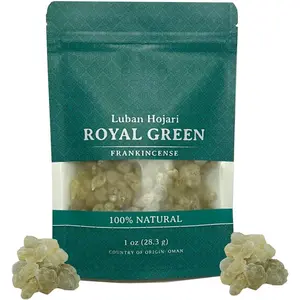 Royal Green Frankincense Hojari from Oman Boswellia Sacra Pure Incense Chruch Incense Olibanum luban (1 oz)