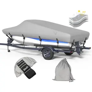 5-ply 1200D Waterproof Anti-UV Breathable Boat Cover with Storage Bag, Widened Straps for Trailering & Mooring, Fits 20-22ft Bass Boat V-Hull Tri-Hull Runabout Pro-Style Fishing Boat