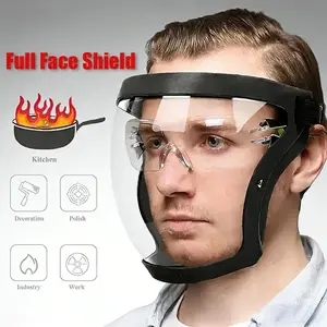 Adjustable Transparent Full Face Visor Shield Durable Plastic Safety Mask Heat Impact Resistant Protective Gear for Work Kitchen Outdoor with Easy Drawstring Closure