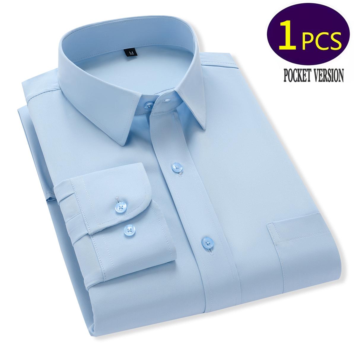 Men's Square Collar Shirt with Pocket, Stretch, Solid Color Shirt, Business Casual