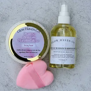 Glow Haven Co. Orange Blossom Marshmallow Body Oil + Dusting Powder Set | Sweet Floral Gourmand Scent