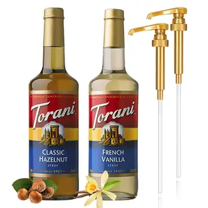 Torani Coffee Syrup Variety Pack - French Vanilla & Classic Hazelnut Syrup for Coffee with 2 Jimoco Syrup Pump Dispensers - Sweet Natural Beverages