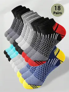 Men's Patchwork Honeycomb Print Ankle Socks, Sports Athletic Socks, Breathable Comfortable Socks for Daily Wear, Athletic Running Socks for Men