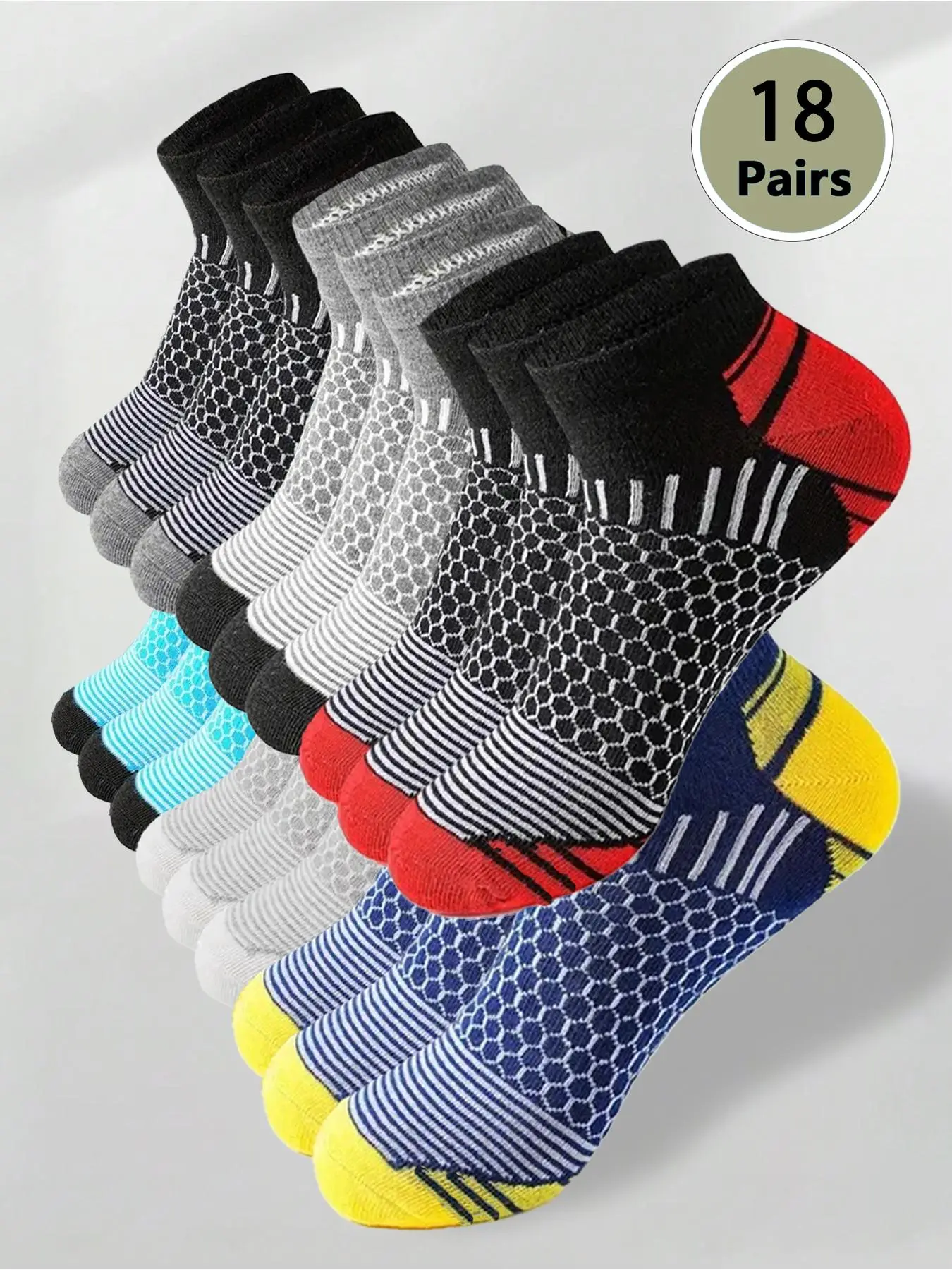 Men's Patchwork Honeycomb Print Ankle Socks, Breathable Comfortable Socks for Daily Wear, Athletic Running Socks for Men