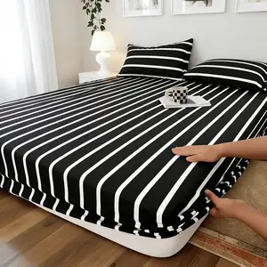 Striped Minimalist Bed Sheet Set, 3 Piece Includes 1 Fitted Sheet + 2 Pillowcases, Non-Slip, Easy to Remove, Durable, Soft Comfortable