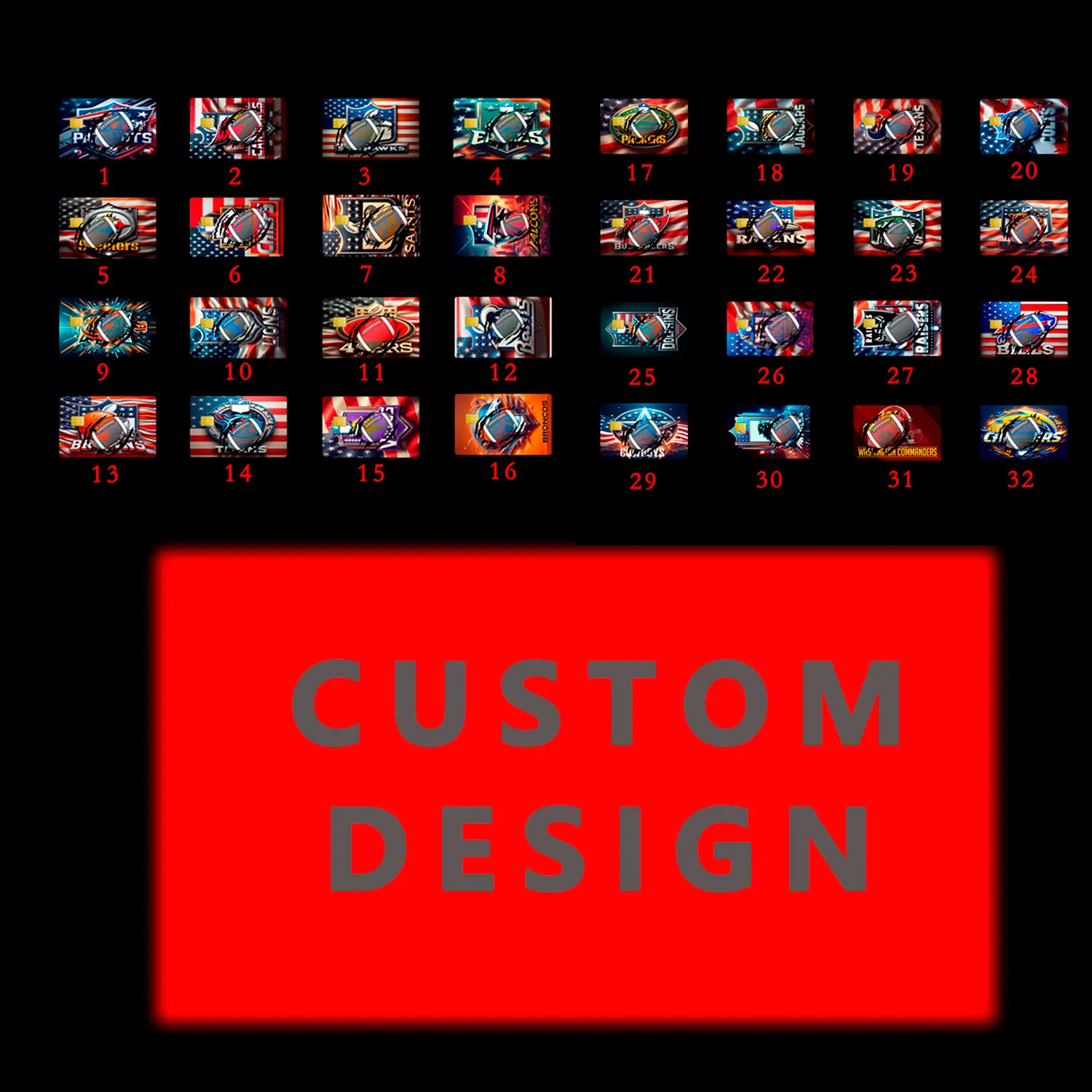 Custom Design 2PC Holographic Credit Card Skin & Debit Card Trolley Gym Stickers for Small Chip - Variety of Designs Available