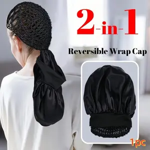 Two-In-One Sleep Cap, Reversible Hair Bonnet, Reversible Adjustable Strap, Dual-Layer Satin, for Curly Hair, Braids, Wide Brim, Breathable, Hair Protection