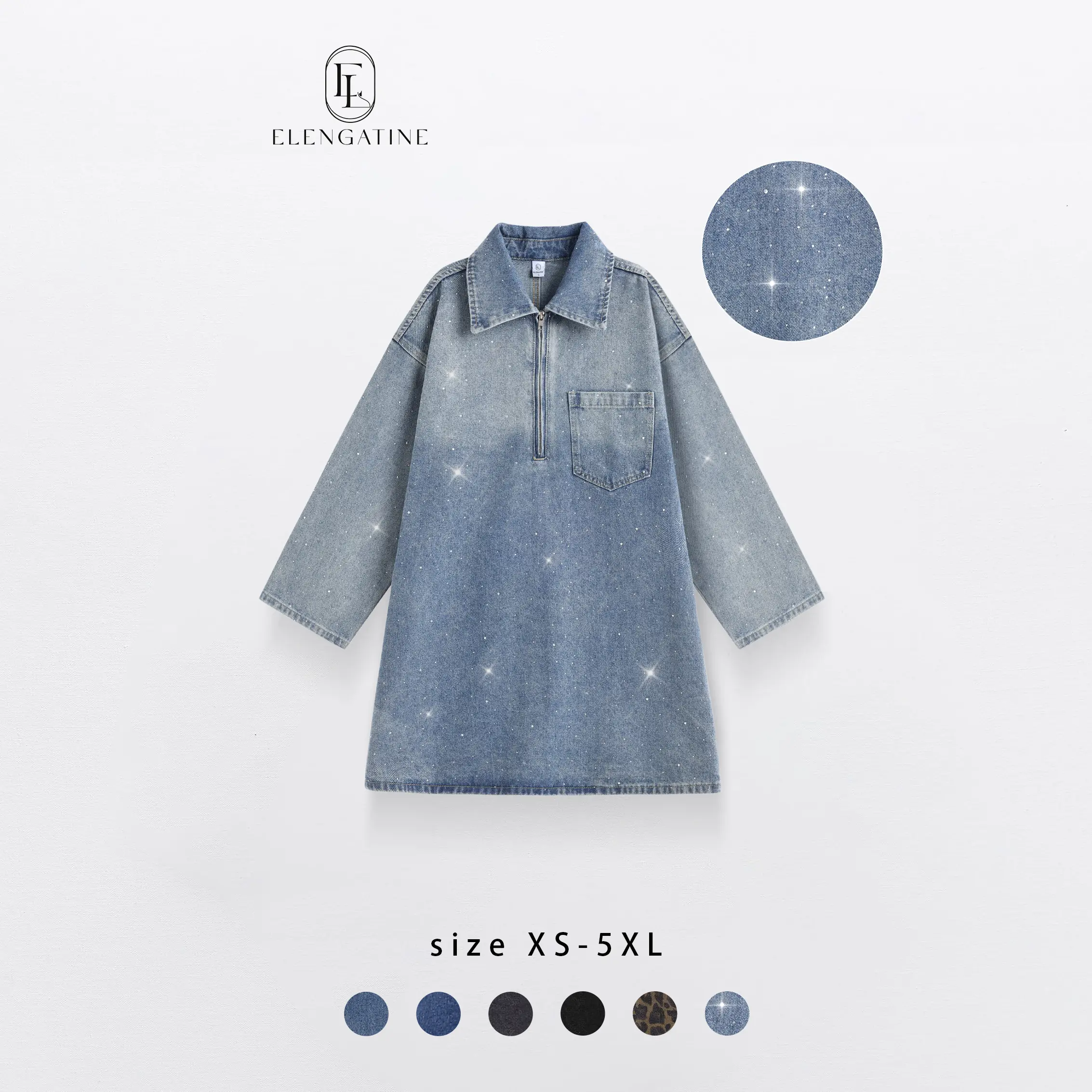 Thank You Anniversary | $29.9 Elengatine Women's Denim Dress Half-Zip Collared Vintage Washed Blue Loose Fit Long Sleeve One Chest Pocket Trendy Casual Top for Daily Wear & Street Style Looks - Thank You Anniversary | $29.9 Elengatine Women's Denim Dress Half-Zip Collared Vintage Washed Blue Loose Fit Long Sleeve One Chest Pocket Trendy Casual Top for Daily Wear & Street Style Looks -