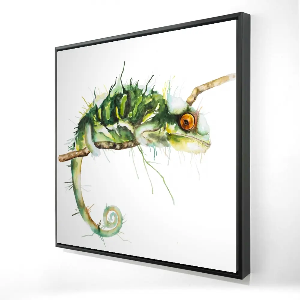 Begin Home Decor 2081-2424-AN205 24 x 24 in. Chameleon on the Lookout - Green Framed Canvas for Living Room