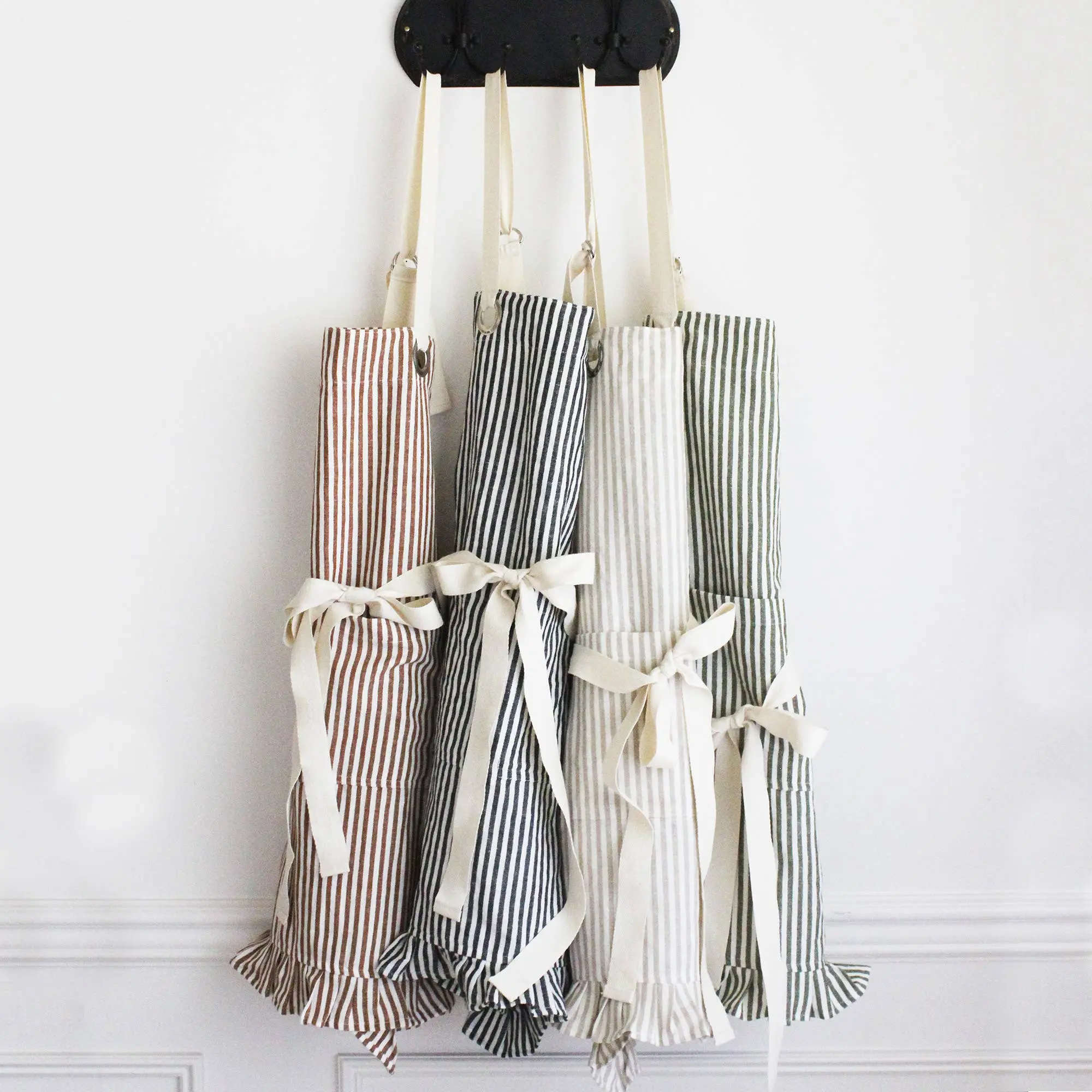 Tan Ruffle Pinstripe Apron