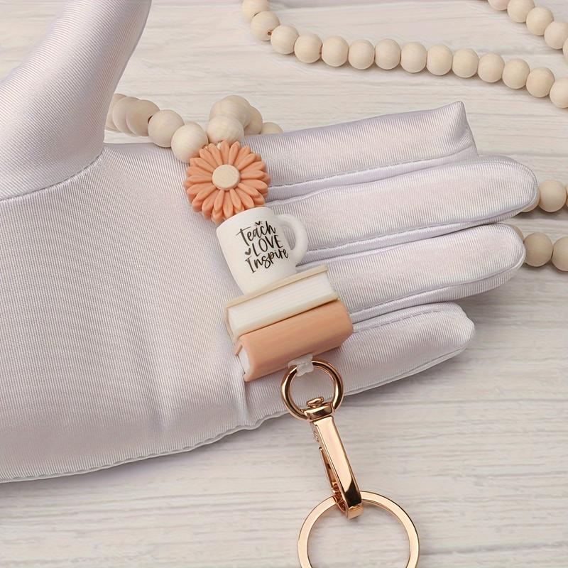 Teacher neck detachable hanging rope, suitable for ID cards, badges, keys, keychains, cute wooden beads with daisies and silicone cups, an excellent gift for ladies, teachers, workers, doctors, and nurses