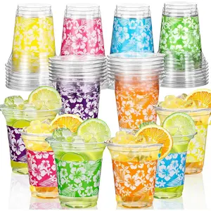72 Pack 14OZ Disposable Hawaiian Luau Party Cups - Tropical Disposable Cups for Beach Theme Birthday Party Decorations