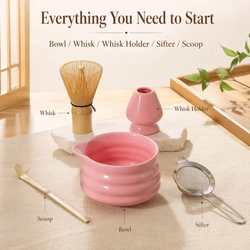 5-Piece Matcha Making Tool Set, Essential Kitchen Tools & Tea Accessories for Tea Lovers, Complete Kit for Perfect Matcha Preparation, Durable & Practical Design, Matcha Sifter, Ceremonial Matcha Kit