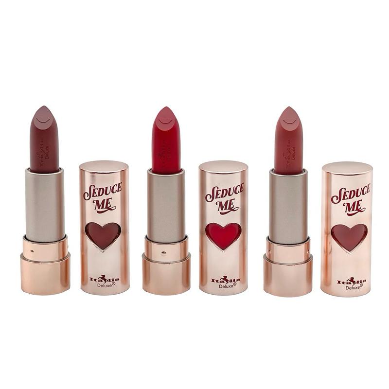 Italia Deluxe Sexy Trio Satin Lipstick Sets - Lingerie, First Date, Wildin, In Love, Satin Lipsticks with Cocoa Butter Scent for Smooth Application