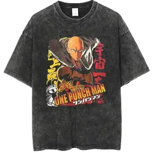 One Punch Man T-shirts Saitama We Can Do It Pattern Print Tees   Men Women Oversized Washed Vintage Fashion Street Harajuku Tops         OO7 OS3
