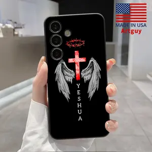 Rich Christian Symbolism Jesus Pattern Straight Edge Phone Case for Samsung S24 ultra plus S25 S23 S22 Ultra Plus Shockproof Full Camera Protection Durable Slim Silicone Cover