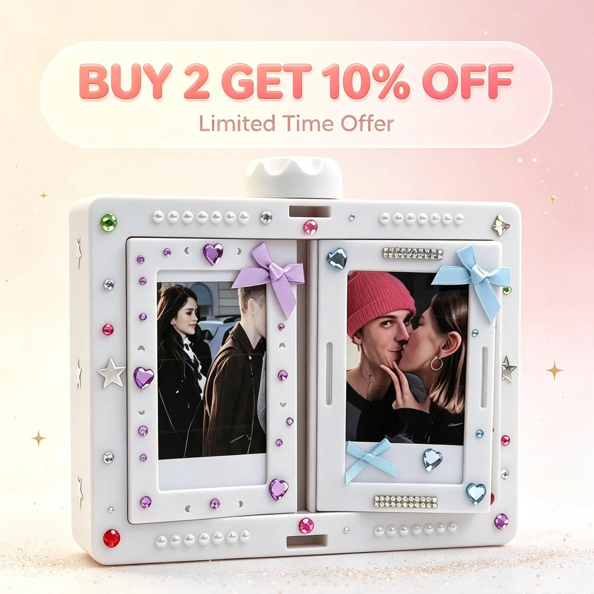Rotating Photo Album Frame Box - Home Decor, Holds 24 2x3 in Photos, Desktop Display, DIY, Halloween Gifts, Christmas Gifts for Women & GF