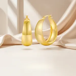 Women's 18K Gold-Plated Glossy Chunky Wide Hoop Earrings, Hypoallergenic Mirror-Polished Large Multiple-Size Statement Jewelry for Daily Wear & Party