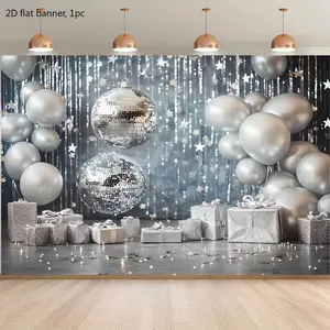 1 PC Silver Balloon Sparkling Party Theme Crepe Paper 2D Plane Background Cloth Indoor and Outdoor Sparkling Party, Party Decoration Banner, Photo Booth Studio Decoration, Photo Background, Birthday Anniversary Party wwx