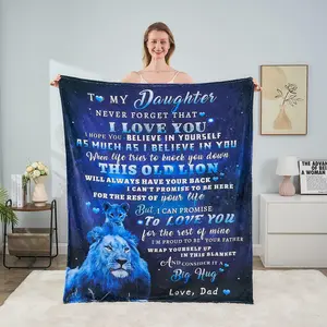 To My Daughter Blanket from Dad, Lion Blanket for My Daughter, Daughter Gifts from Dad, Daughter Birthday Christmas Idea Gifts, Dad to Daughter Soft Flannel Throw Blanket 50"x 60"