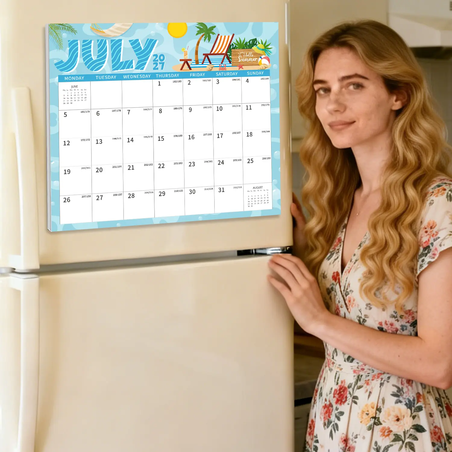 2027-2028 Magnetic Calendar, (January 2027 - June 2028) 18 Monthly Refrigerator Calendar With Corner Guard, Julian Dates, Holiday, Tear-Off Pages, 11.5" X 13", For Scheduling And Planning