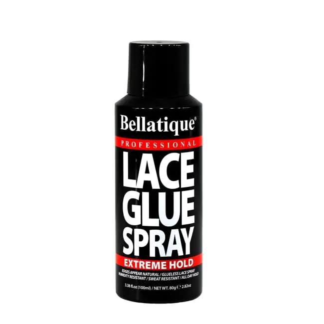 BELLATIQUE Lace Glue Spray - 3 oz Extreme Hold Haircare Product, Natural-Looking Edges, Humidity-Resistant, Sweat-Resistant, All-Day Hold, Quick-Drying, Flake-Free, Easy Removal, Hydrofluorocarbon 152A (Propellant)Dimethyl Ether (Propellant)Acrylic (Appro