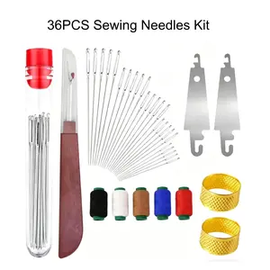 36 PCS Steel Sewing Needles Kit for Hand Sewing with Thimble, Threader, Thread Rippers, for Beginner Traveler and Clothing Repair