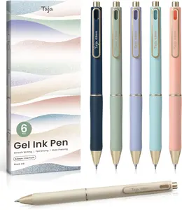Gel Pens, 6 Pcs Quick Dry Black Gel Ink Pens, 0.5Mm Fine Point Smooth Writing Pens for Journaling and Note Taking, Cute Aesthetic Pens for Women & Men-Pastel Taja
