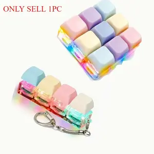 Macaron LED Light Up Fidget Keychain, Loud & Silent Clicker Keyboard Toy, Fun Keyring Gift