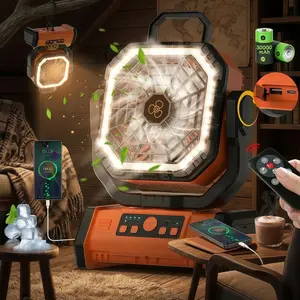 Ultimate 3-in-1 Outdoor Fan with Light - 30000mAh Rechargeable Battery Operated Fan, Heavy Duty Hanging Fan for Camping, Patio & Power Outage