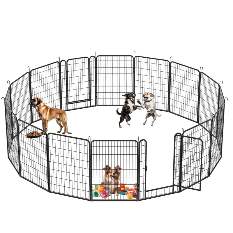 16-Panel Heavy Duty Metal Dog Playpen with Door, 40''H Outdoor Pet Exercise Pen for Large Areas - RV Camping/Yard Use, Portable Puppy Fence, No Tools Needed