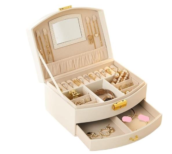 small room organization products.2-layer jewelry PU leather box, 1 set of large-capacity jewelry storage box with drawers, lockable jewelry box, portable mini travel case for jewelry display and storage, small portable case for storing rings, earrings