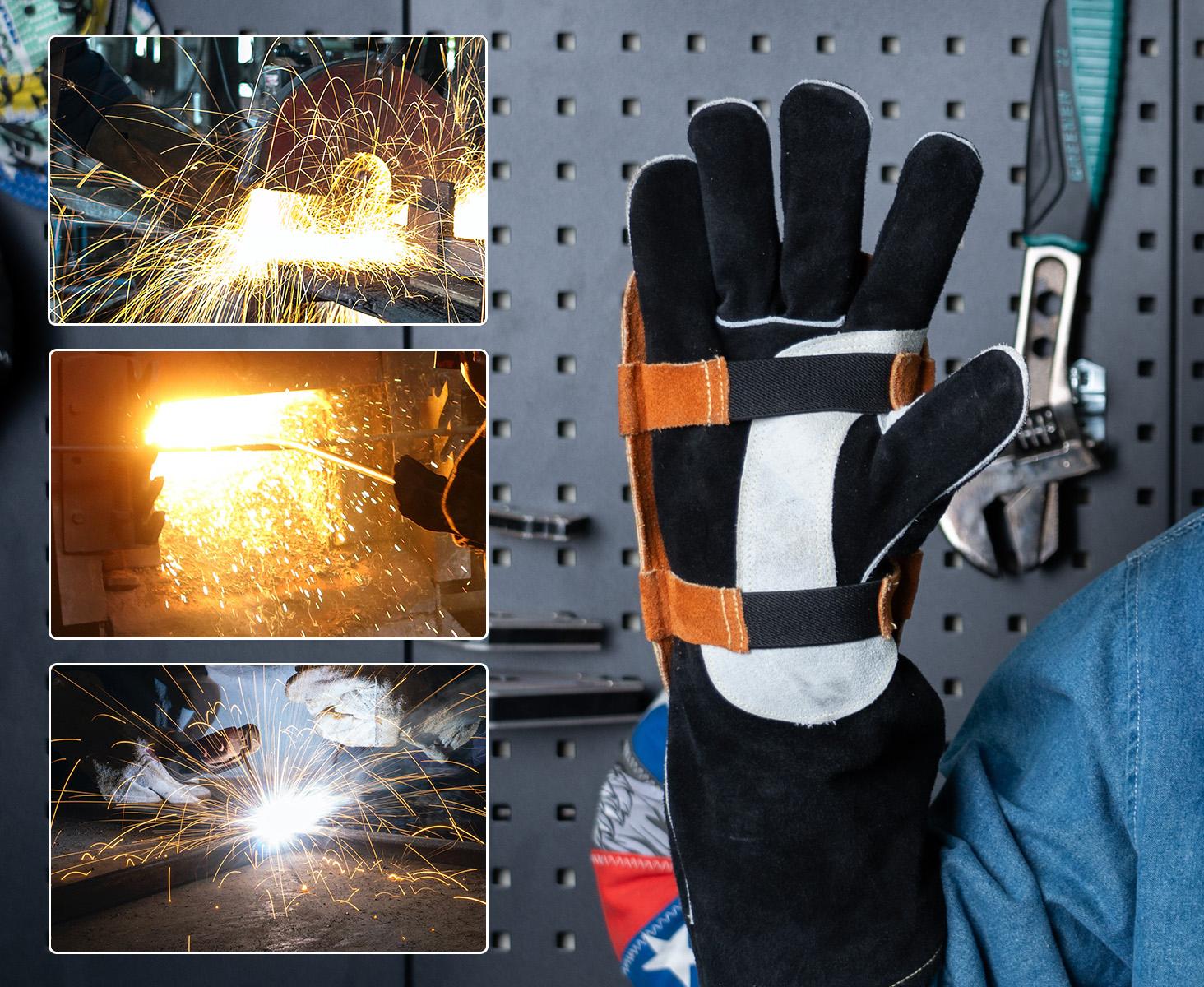 YESWELDER Hand Heat Shield with Elastic Band, Double-Layer Cowhide Leather Aluminized Back Welding Hand Pad