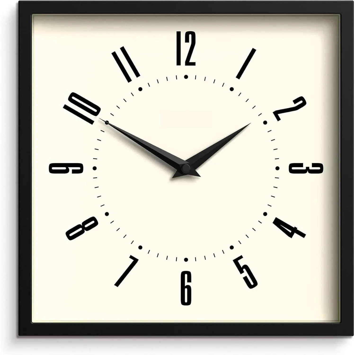 (R) Box wall Clock | Retro Square | 10 inch | Black | Easy to Read Numbers |  Kitchen or Office Clock
