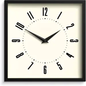 (R) Box wall Clock | Retro Square | 10 inch | Black | Easy to Read Numbers |  Kitchen or Office Clock