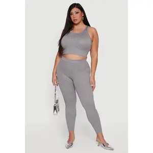 Plus Size High Waisted Ribbed Knit Leggings