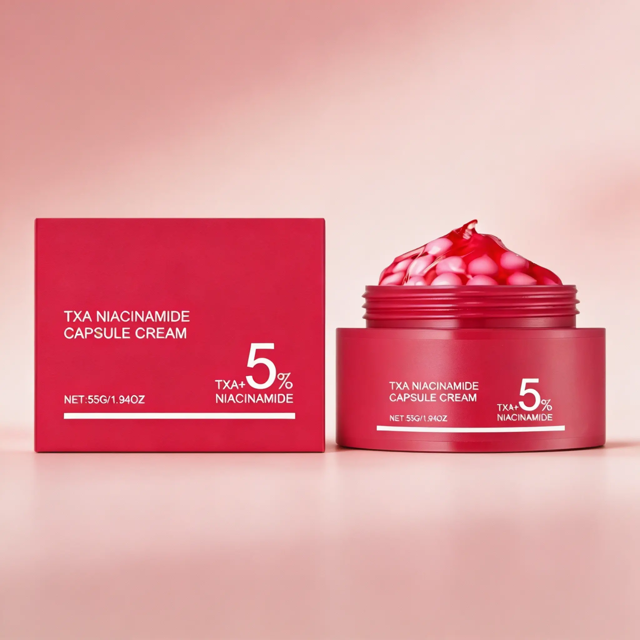 Niacinamide & TXA Brightening Cream 55g - 5% Formula Fades Dark Spots, Acne Scars & Pigmentation - Reduces Redness, Shrinks Pores & Evens Skin Tone - Capsule Cream for Glowing, Radiant Skin - Daily Moisturizer