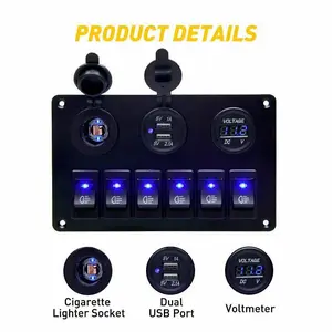 6 Gang Blue Rocker Switch Panel | Waterproof LED Circuit Breaker Switch Box | Marine Boat Car RV Offroad | Pre-Wired Fuse Relay Panel with Blue Backlight