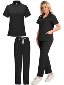 Women's Medical Scrub Set, Uniforms, Workwear, Multi-Pocket Elastic Breathable Quick-Dry, Loose-Fit Long Pants, Suitable for Hospital Clinic Home