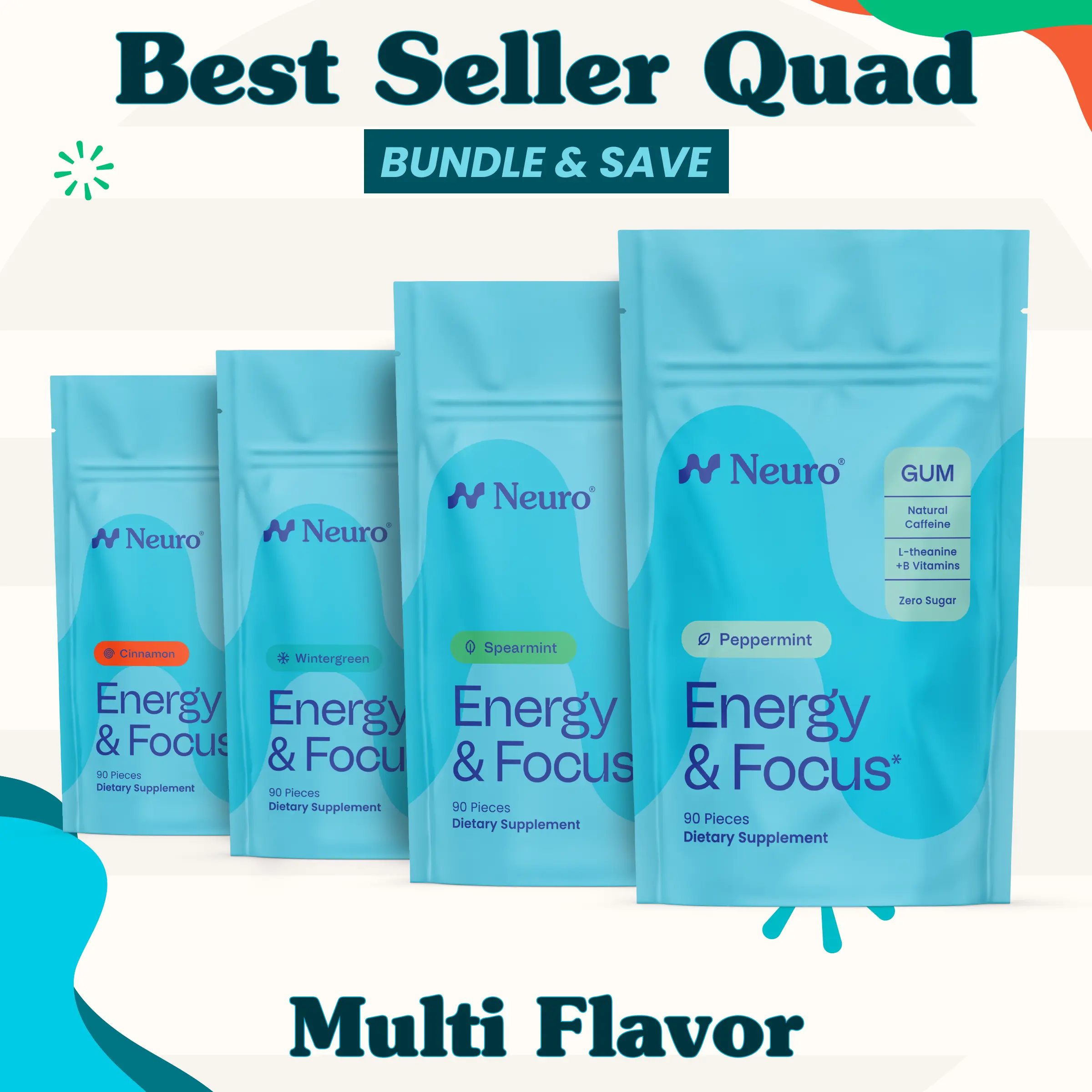 Best Seller Quad - Energy & Focus Caffeine Gum - Multi Flavor (4-Bulk Pouches) Best Seller Quad - Energy & Focus Caffeine Gum - Multi Flavor (4-Bulk Pouches)